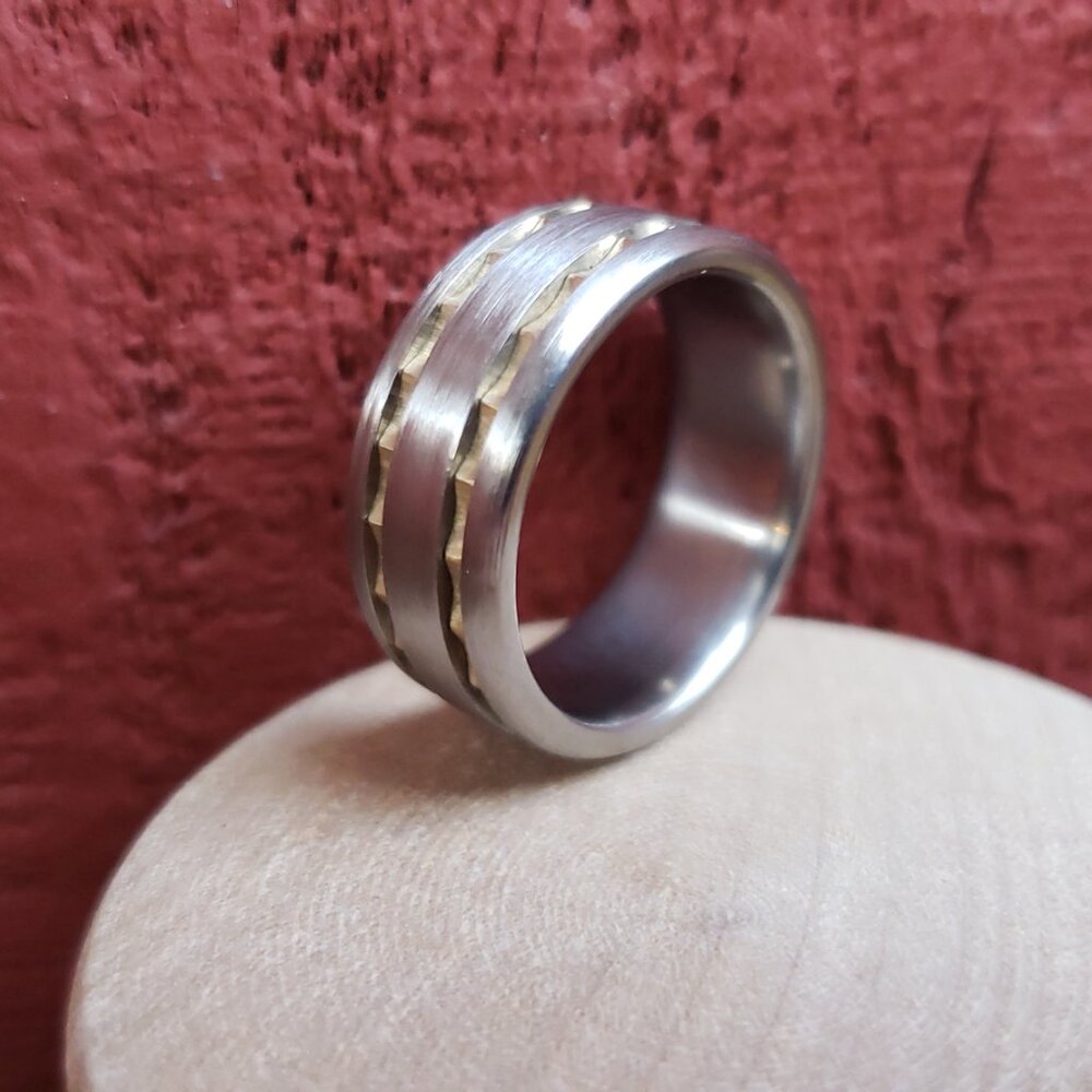 Custom Handmade Titanium and 14k Gold Wedding Band